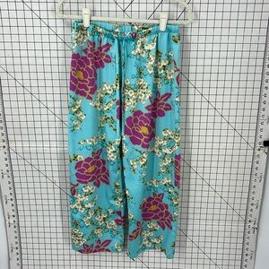 Natori large floral print elastic waist wide leg pajama/trouser lounge  pants